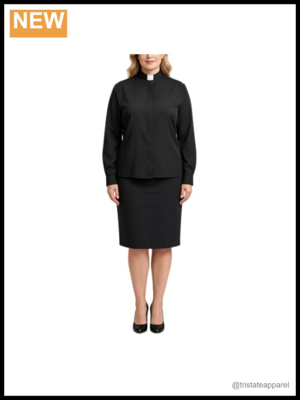 Women's Clergy Shirt Tab Collar Long Sleeve Regular Fit Cotton Blend Blouse